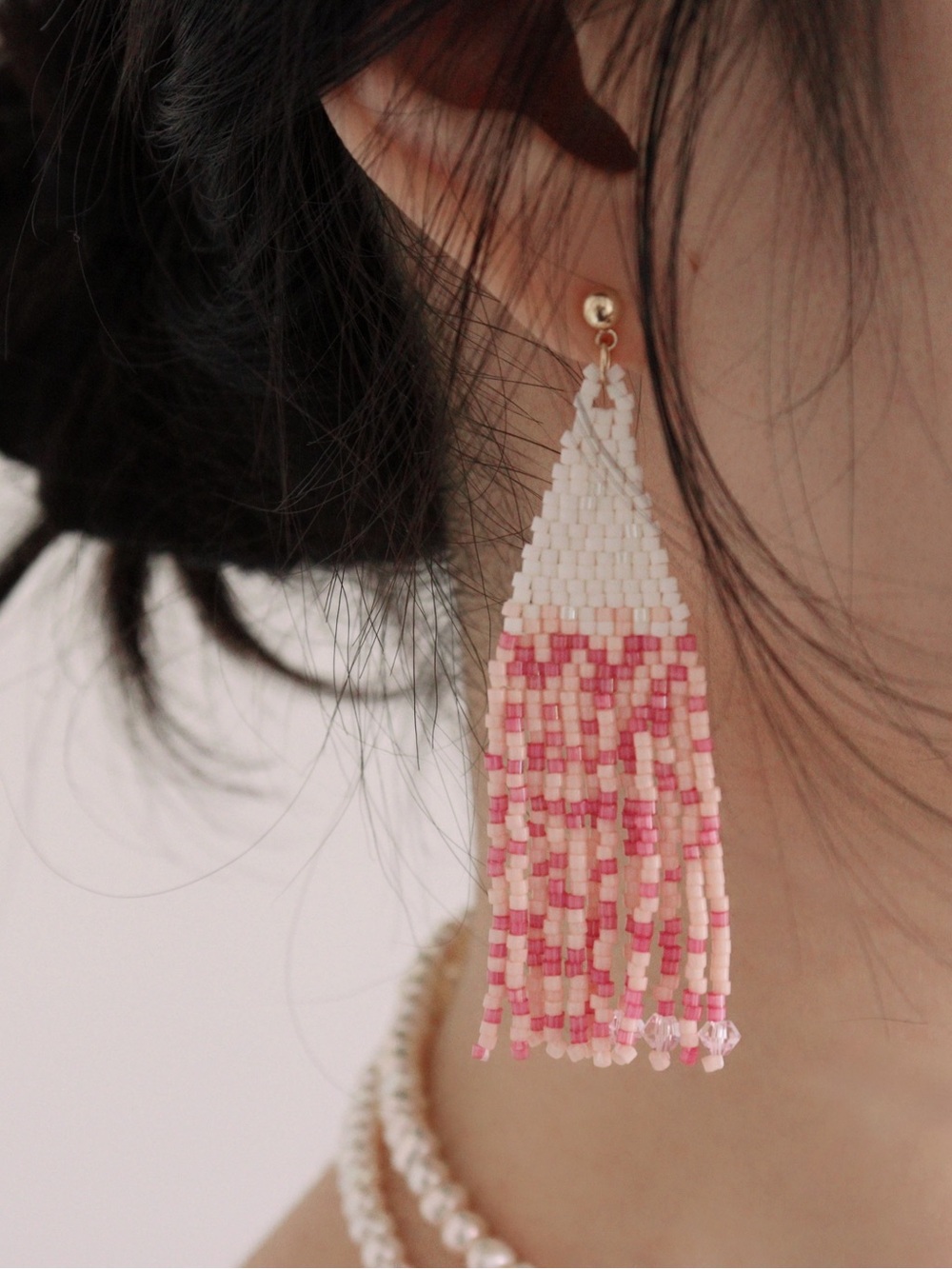 Handmade Strawberry Smoothie Beaded Tassel Earrings